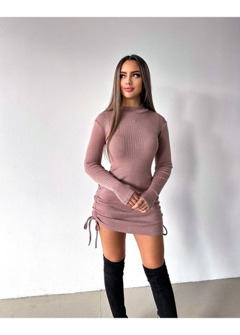 Кофейное праздничный женское платье гольф из ангорки No Brand однотонное