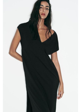 Серое вареное платье средней длины Zara