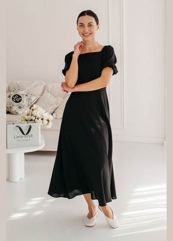 Черное платье dawn linen с открытой спинкой и завязкой Lana Bryk однотонное