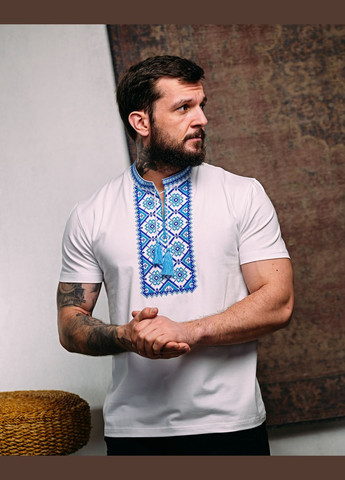 Белая мужская патриотическая вышиванка белая Freedom узор орнамент кулир (339882925)