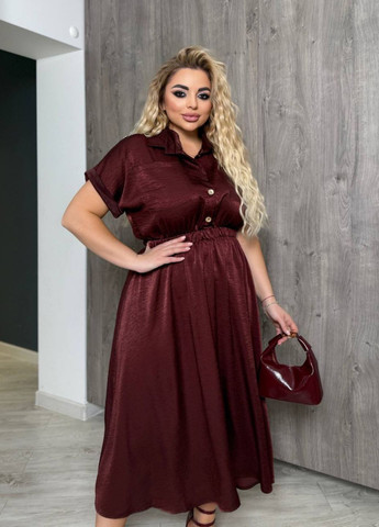 Бордовое повседневный удлиненное платье-клеш с резинкой на талии клеш Україна однотонное