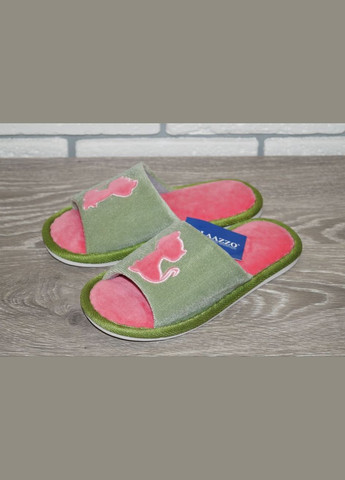 Капці для дівчинки з кішечкою зелені з рожевим Plaazzo (286421025)