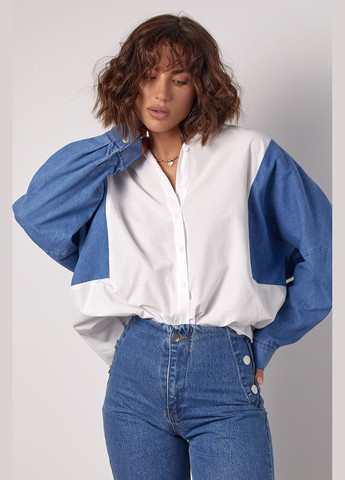 Белая кэжуал рубашка однотонная No Brand с длинным рукавом