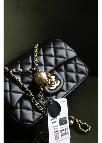 Шкіряна жіноча сумка Chanel Classic 1.55 Small Single Flap Black/Gold класична Шанель чорна на плече No Brand (367610513)