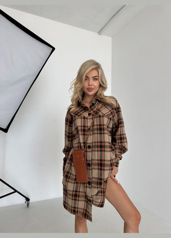 Жіноча сорочка сукня в клітинку з поясом коричнева You Best (304390777)