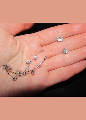 Серебристые серьги листья в кристаллах на цепях 2в1, 5664 Fashion Jewelry (338431188)