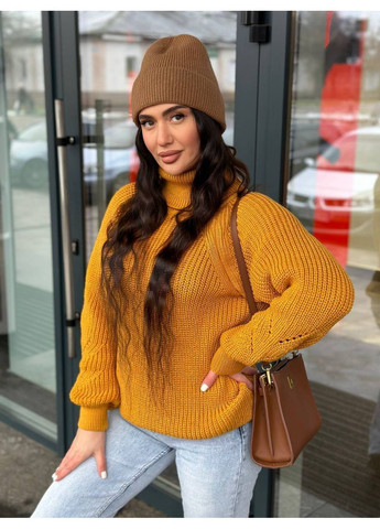 Горчичный демисезонный женский свитер с горловиной джемпер No Brand