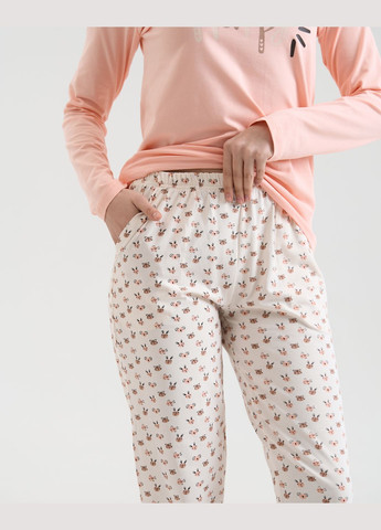 Персикова жіноча піжама зі штанами в принт Nicoletta