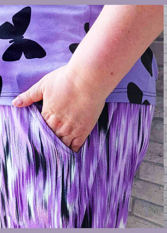 Трикотажний жіночий костюм батал футболка + шорти з кишенями No Brand (348108202)