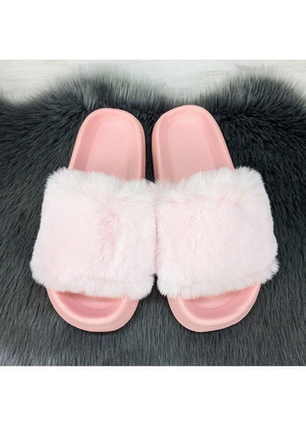 Розовые шлепанцы женские меховые на пенковой подошке Fashion