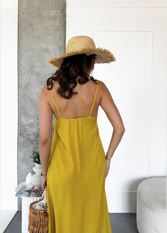 Летний женский воздушный сарафан макси из штапеля с боковыми карманами INNOE однотонный