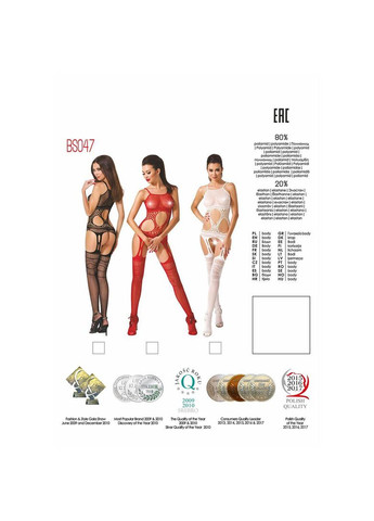 Эротический бодистокинг BS047 black, комбинезон, имитация топа, чулок и пояса, черный костюм сетка Passion (297138708)