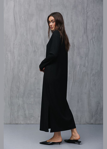 Черное трикотажное длинное платье серое с разрезами по бокам Arjen