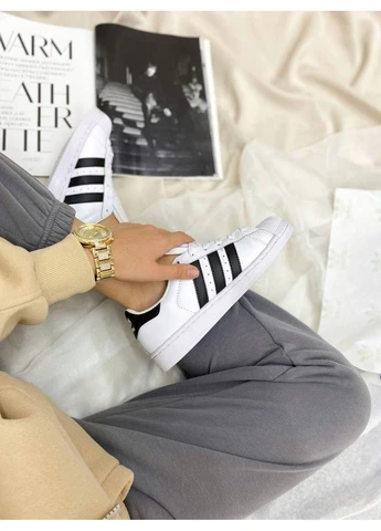 Белые демисезонные кроссовки мужские adidas superstar white black адидас суперстар белые No Brand