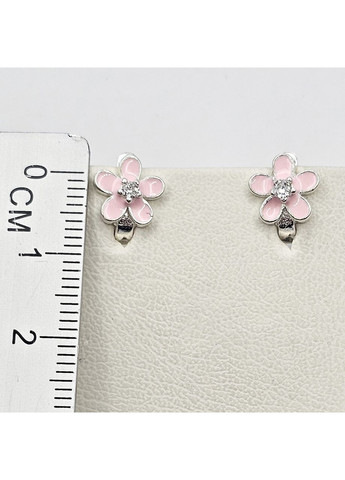 Серьги серебряные с ювелирной розовой эмалью и кубическим цирконием "Цветочек" 1,77 г No Brand (369737228)