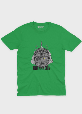Зелена демісезонна футболка для хлопчика з патріотичним принтом котики зсу (ts001-3-keg-005-1-072-b) Modno