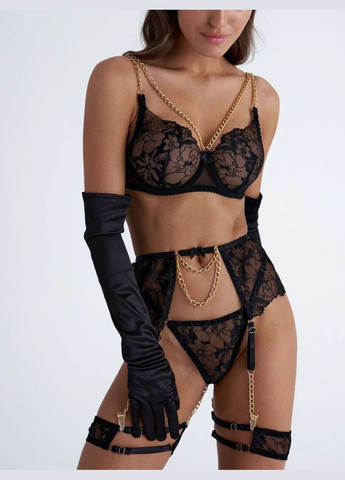 Черный демисезонный комплект откровенный женского белья liberta бюстгальтер трусики пояс с гартерами No Brand Комплект нижньої білизни Liberta