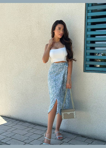 Оливковая повседневная цветочной расцветки женская юбка на запах Україна на запах