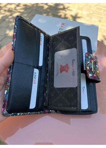 Женский кошелек Турция натуральная кожа три отделения для купюр на молнии картхолдер на магните цветной черный Karya (354338041)