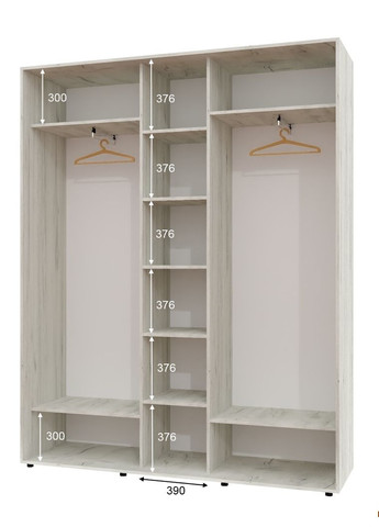 Шафа-купе тридверна 200*45*240 см Дуб крафт білий 3 двері ДСП + Дзеркало + ДСП ШК-04 Алекса (356771666)