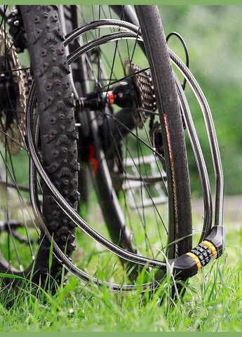 Кодовий замок на велосипед тросовий 1.5 м сталевий велозамок з кодом велосипедний замок кодовий Чорний 73570 West Biking (328391296)