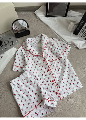 Червона всесезон жіноча піжама з принтом сорочка + шорти Україна