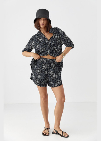 Летний цветочный костюм с шортами и рубашкой Lurex (336678785)