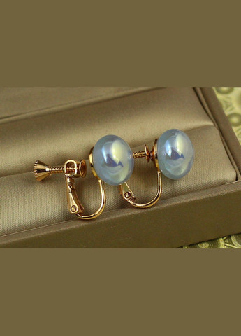 Серьги клипсы шарики синий перламутр 1,6 см золотистые Xuping Jewelry (338620951)