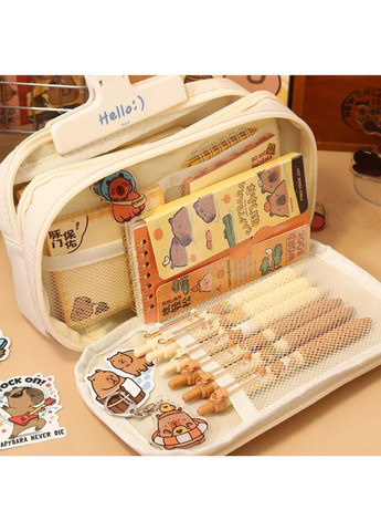 Великий шкільний пенал Капібара + значок + наклейки для дівчаток до школи Косметичка для ручок олівців No Brand (372472595)