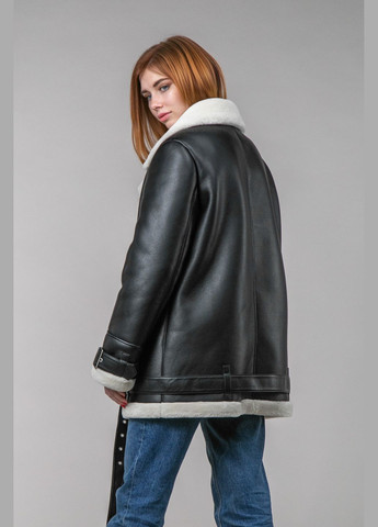 Черная дубленка косуха с белым мехом CHICLY (290665070)