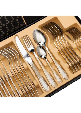 Набор столовых приборов золото на 6 персон комплект столовых приборов 24 предмета Серебро с золотом Jooki (358706055)