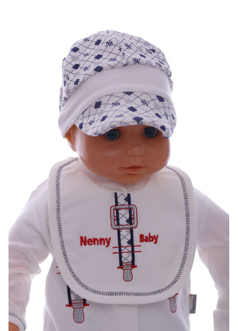 Білий демісезонний комплект повзунки, сорочечка, кепка для хлопчика в коробці білий 62 см (40176) Nenny baby