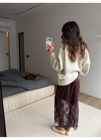 Коричневая праздничный, коктейльный, повседневная, кэжуал, вечерний однотонная юбка меди из шелка армани с премиум кружевом 🥰🥰🥰 Україна а-силуэта (трапеция)