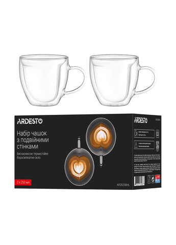Набір чашок з ручками і подвійними стінками 250 мл 2 шт AR2625BHL Ardesto (335820409)