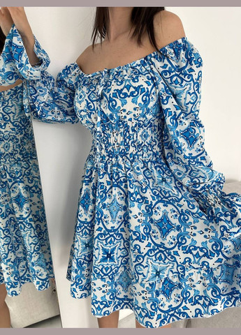 Синя кежуал жіноча сукня софт No Brand з малюнком