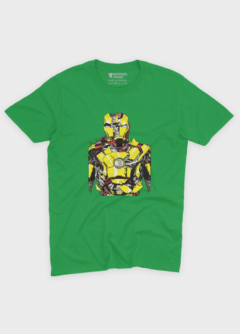 Зелена демісезонна футболка для хлопчика з принтом супергероя - залізна людина (ts001-1-keg-006-016-011-b) Modno
