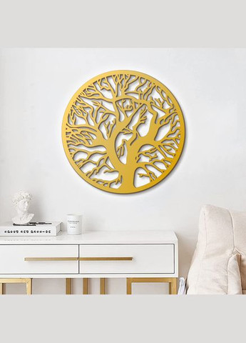 Панно 3D декоративне з об'ємом 15 мм для стін, Дерево у колі золоте Декоинт (278289822)