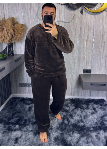 Теплий чоловічий домашнiй костюм коричневого кольору 36082 No Brand (370011961)