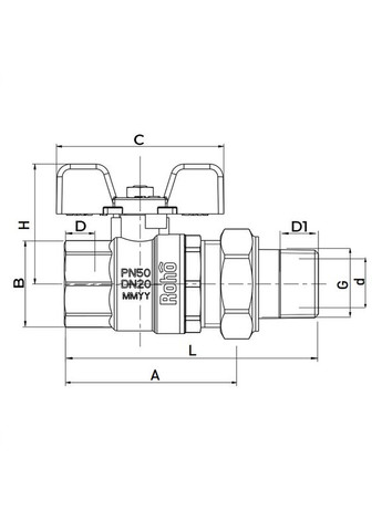 Кран з американкою R105-100B - 1" прямий (RO0112) Roho (315506447)