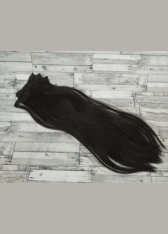 Волосы на заколках черно-коричневые №2 прямые термо на клипсах шпильках трессы темно-коричневые набор 6 прядей No Brand 6231 (322056127)