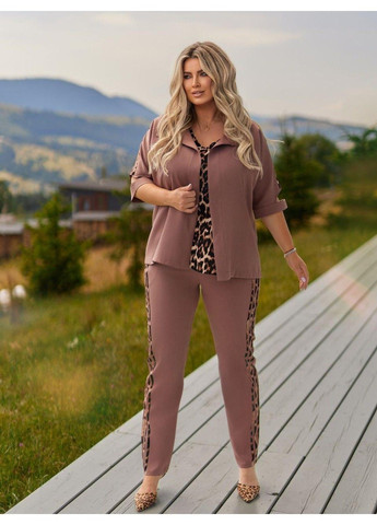 Костюм деловой, тройка: "Лео- лампасы" с лео втавками мод ВДЖВ-1032, мокко, 56-58 No Brand (355469581)