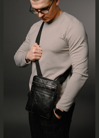 Сумка-месенджер із натуральної гладкої шкіри ST002 (Чорна) SKILL (324030635)