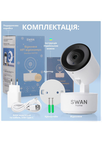 Відеоняня 360 градусів Swan Home Smart Eye WiFi камера радіоняня з підключенням до телефону біла Swan Baby V2.0 (304029992)