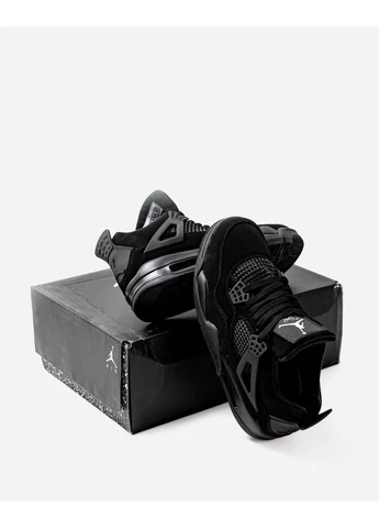 Чорні літні кросівки nike air jordan retro 4 black найк аір джордан No Brand