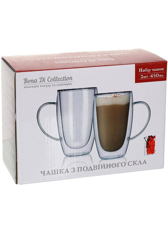 Набір 2 термо-чашки Lorenza 450мл з подвійними стінками, скляні термокружки Bona (372175208)