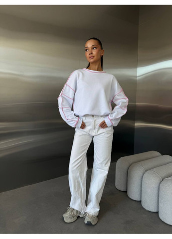 Белый свитшот женский с контрастными швами Style Point однотонный (361057021)