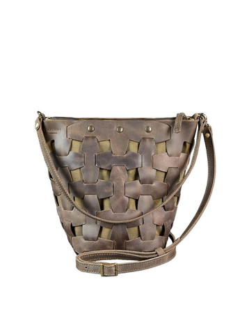 Шкіряна плетена жіноча сумка Пазл M темно-коричнева Crazy Horse (A-026658) BlankNote кросс-боди (327874367)