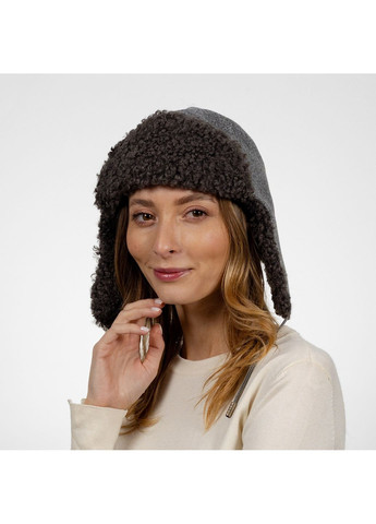 Шапка вушанка жіноча бавовна / штучне хутро каракуль сіра РЕНАТА LuckyLOOK 664-418 (322791513)