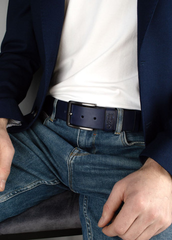 Ремінь чоловічий шкіряний HC-4088 blue (135 см) синій під джинси HandyCover (285742844)