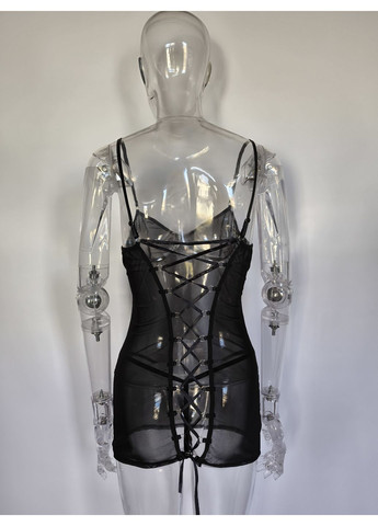 Черное откровенный соблазнительное платье-пеньюар steysha со шнуровкой на спине красного цвета платье-майка No Brand однотонное